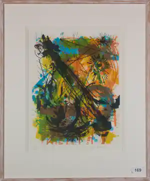 Sam Middleton - Lithografie, Abstracte compositie met oranje - Ingelijst verkauft für € 120!