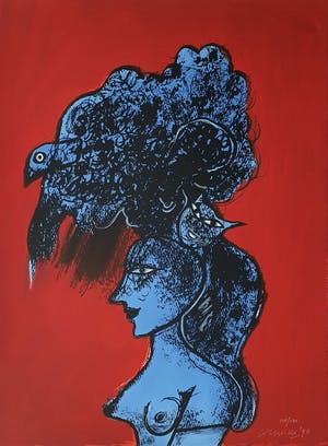 Corneille - "Femme, chat et oiseau" - Groot - Imposant ingelijst (nieuw) kopen? Bied vanaf 690!