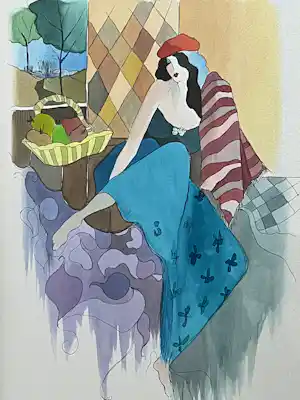 Itzchak Tarkay - VROUW MET FRUITMAND (PRIJSVERLAGING) verkauft für € 240!