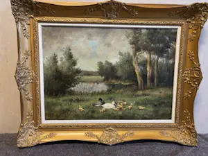 J. Damstra - Eenden met kroost in het bos bij een vijver kaufen? Bieten Sie von 100!
