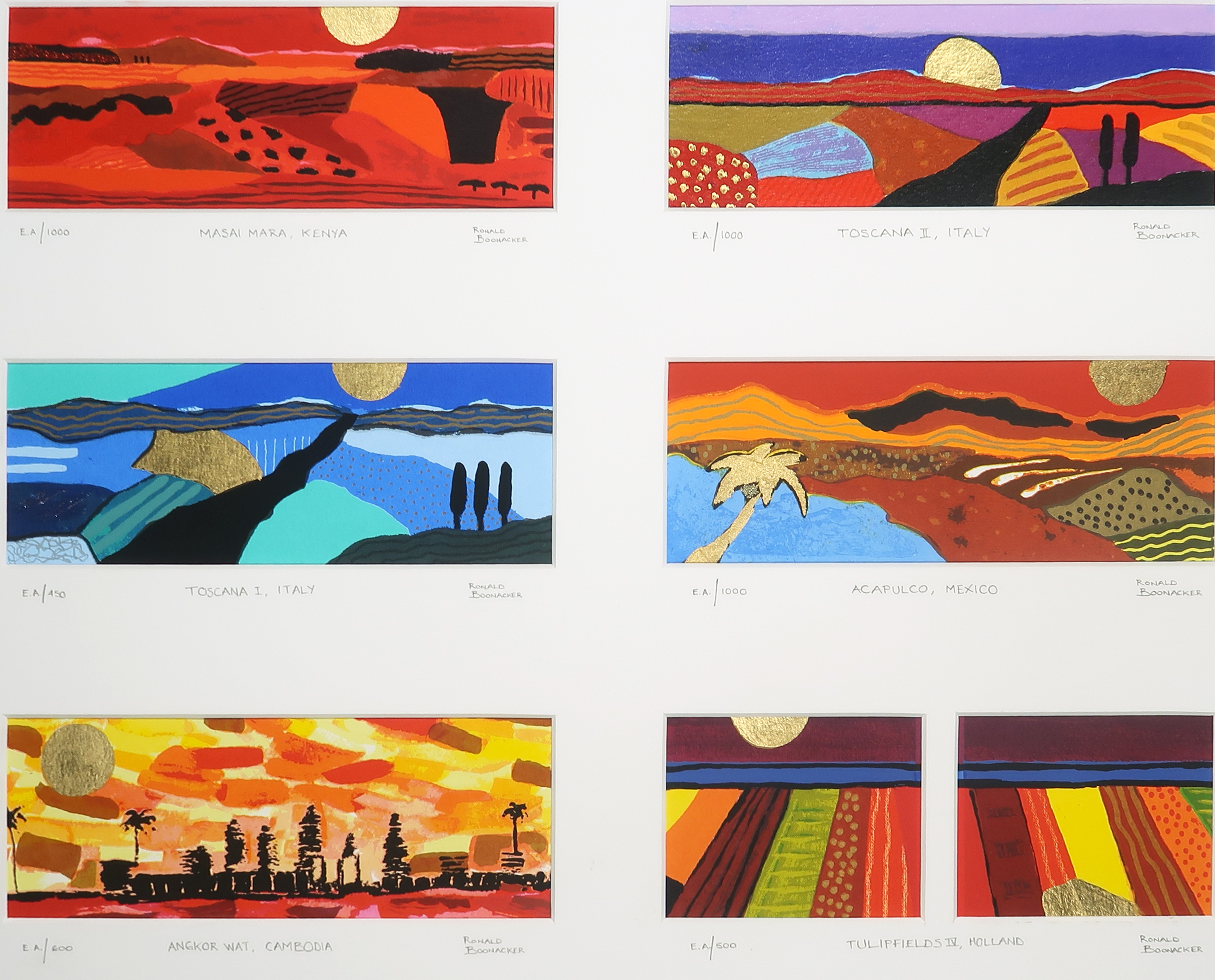 Ronald Boonacker - 6 kleine zeefdrukken in passe-partout kopen? Bied vanaf 50!