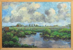 Jan Dekker - Olieverf op Hardboard, Polder Noord-Holland, Ingelijst kopen? Bied vanaf 1!