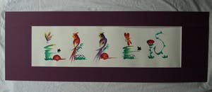 Niet of onleesbaar gesigneerd - ‘Gekaligrafeerde’ acrylverf op papier , Japan , Vogels en vlinders – ingelijst kopen? Bied vanaf 1!