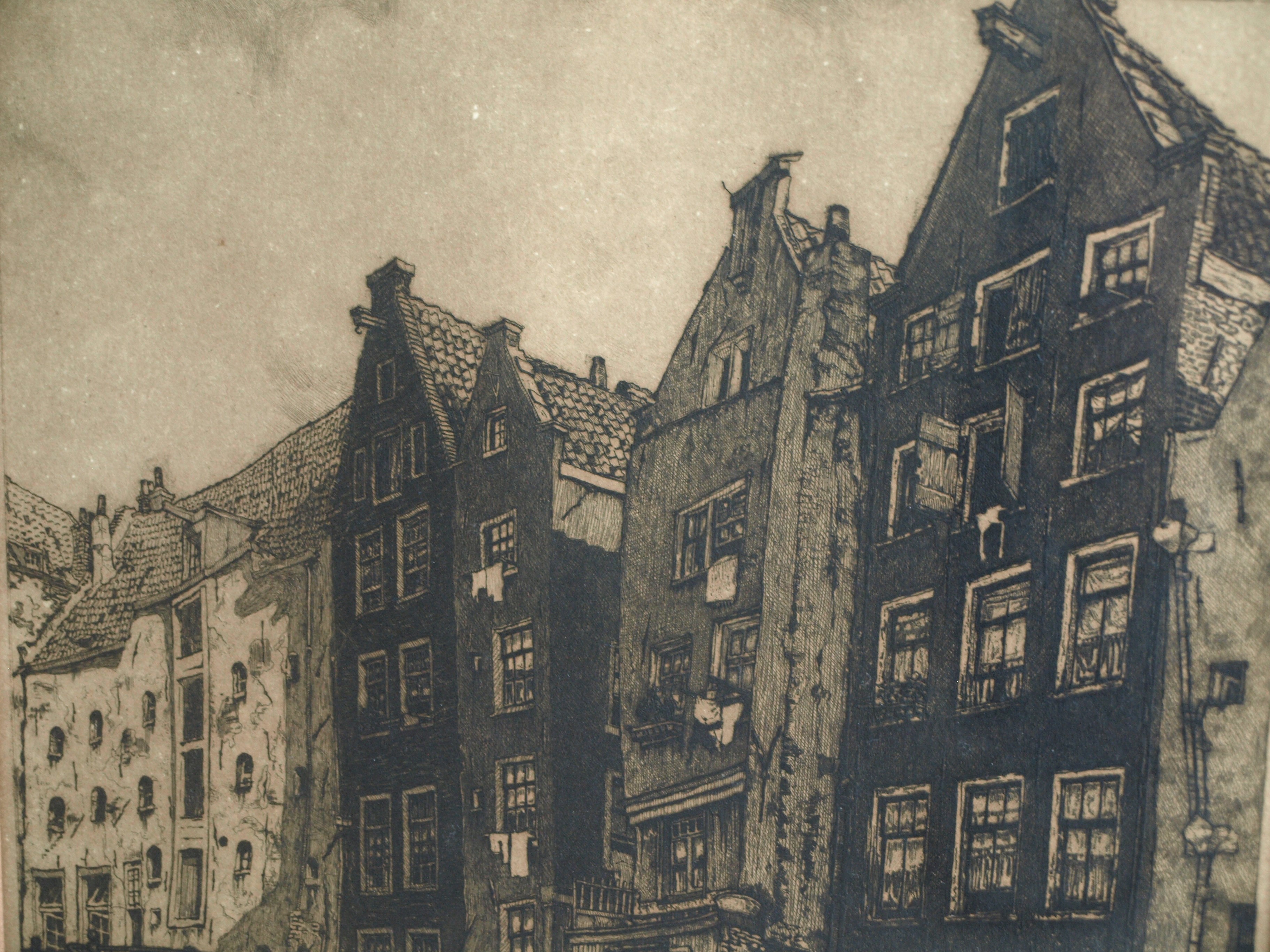 Cornelis Brandenburg - Ets, Oudezijds Achterburgwal, Amsterdam – gesigneerd en ingelijst - 1913 kopen? Bied vanaf 50!