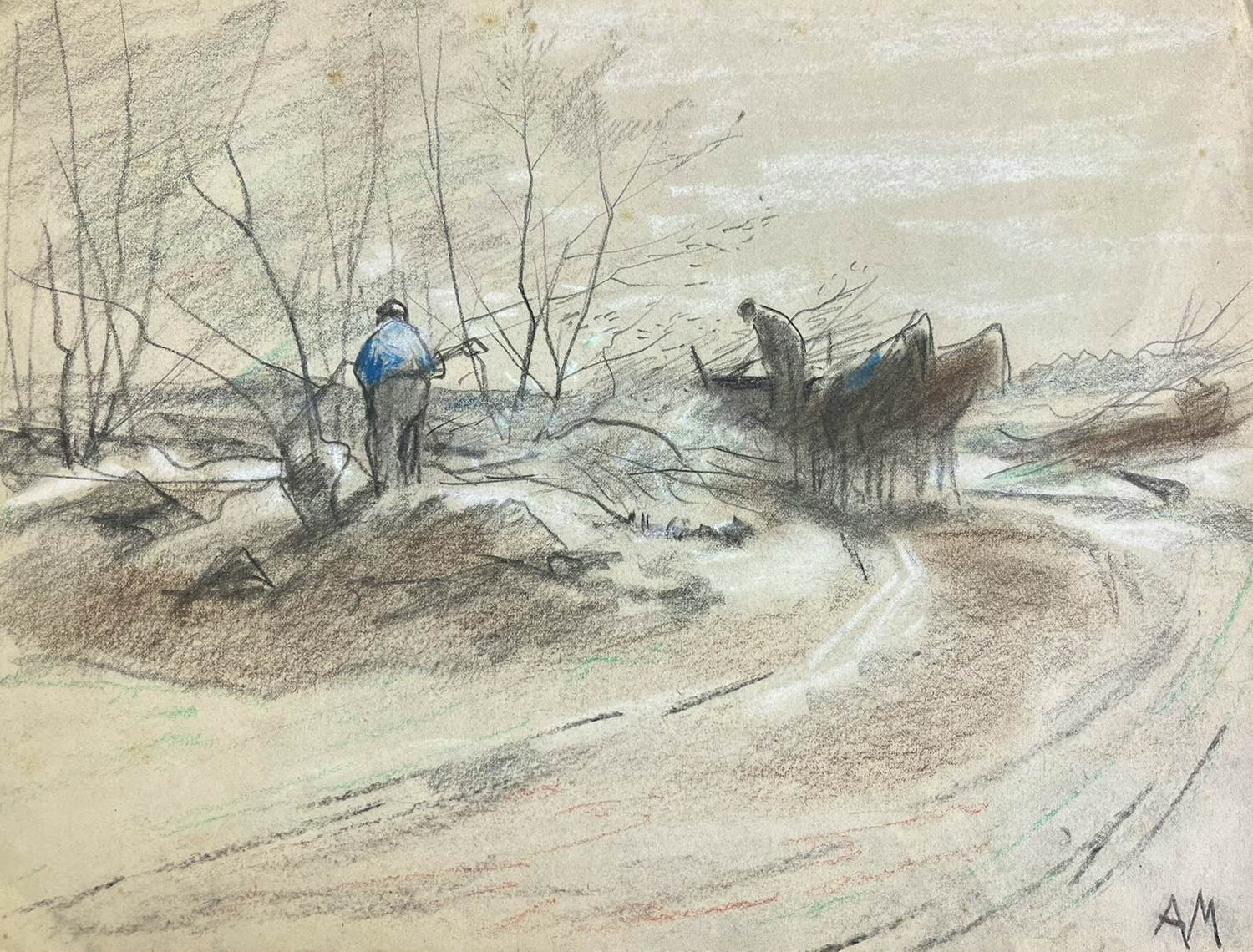 Anton Mauve (sr.) - Heidelandschap met twee houtsprokkelaars en een paardenkar op een pad kopen? Bied vanaf 240!