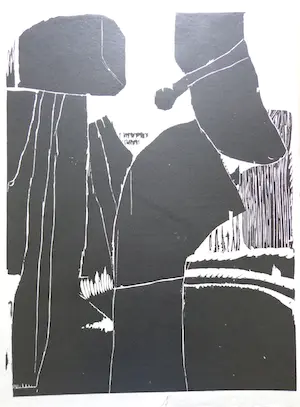 Guillaume Le Roy - ABSTRACTIE / ZW-W HOUTSNEDE / 88x63cm / SIG / PRENT190 kopen? Bied vanaf 40!