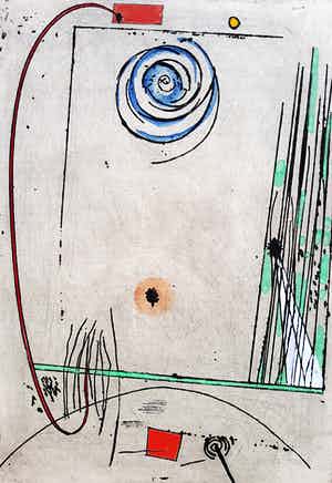 Pieter Holstein - Abstracte compositie, met de hand ingekleurde ets verkocht voor € 50!