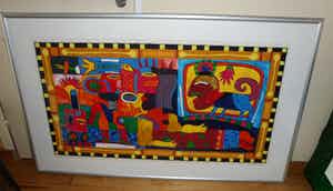 Clemens Briels - Zeefdruk, Pintate los labios Maria, pintate - Ingelijst (Groot!) verkocht voor € 225!