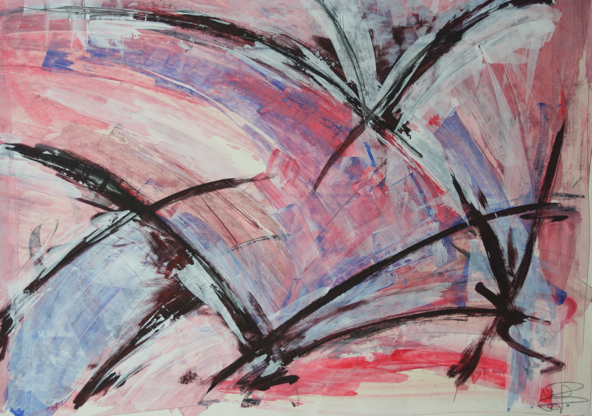 Niet of onleesbaar gesigneerd - abstract schilderij op karton - gesigneerd met monogram kopen? Bied vanaf 1!