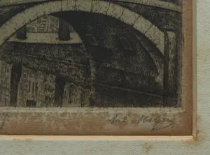 Sal Meijer - Ingelijste ets , Gracht in Amsterdam , Reguliersgracht ? – Nr. 17 kopen? Bied vanaf 25!