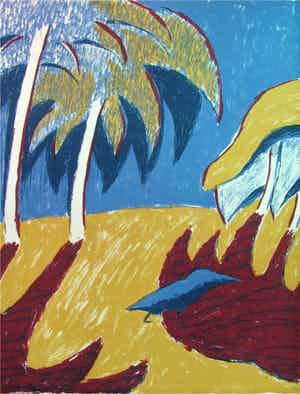Judith Stolker - Kleurenzeefdruk PALMENSTRAND Handgesigneerd. verkocht voor € 35!