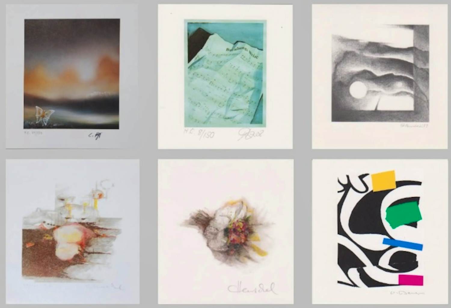 Wolf Bauer - e.a: zes handgesigneerde zeefdrukken: Diverse composities kopen? Bied vanaf 25!