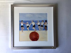 Niet of onleesbaar gesigneerd - Kinderen op het Strand - Zeefdruk, Ingelijst kopen? Bied vanaf 10!