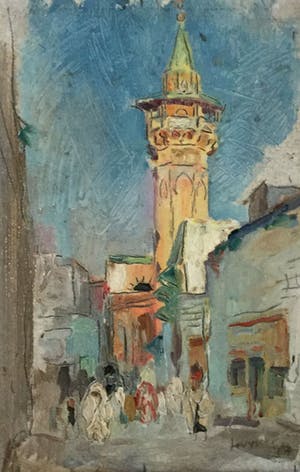 Gerard Huijsser - C4992-19, Mediterraans stadsgezicht met figuren kopen? Bied vanaf 95!