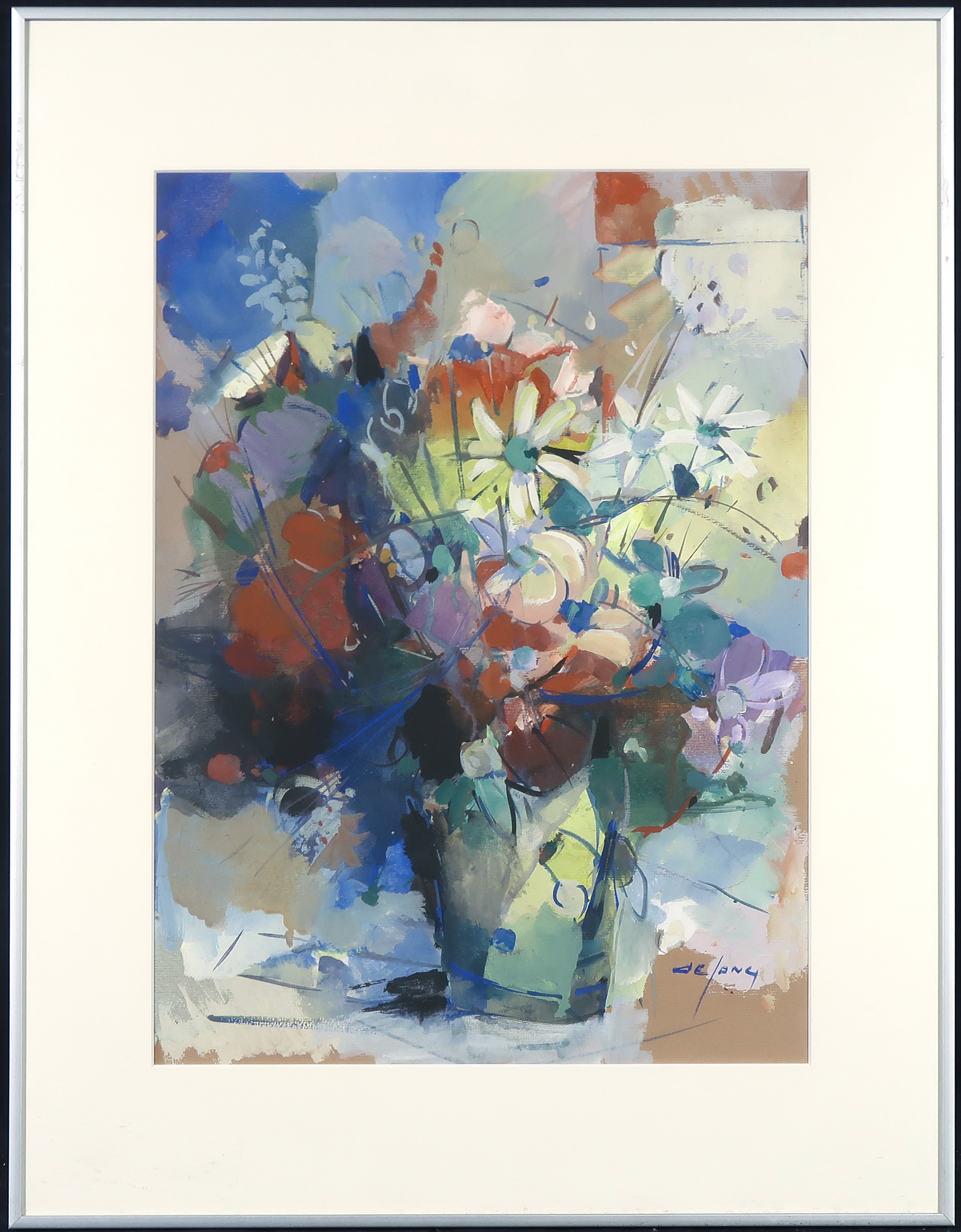 Fedde de Jong - Gouache, Bloemstilleven II - Ingelijst kopen? Bied vanaf 80!