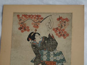 Niet of onleesbaar gesigneerd - Japanse prent, “Vrouw met brief” - aquarelverf en inkt op papier kopen? Bied vanaf 10!