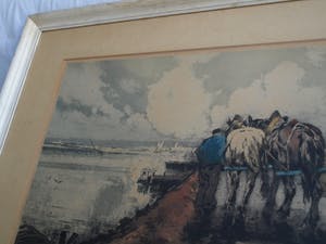 Ferdinand Luigini - Grote ingelijste ets en aquatint , Boer op dijk – gesigneerd – 1926 kopen? Bied vanaf 1!