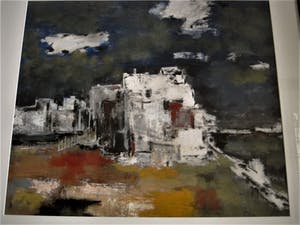 Ate Hamstra - Fries impressionist - Olieverf op papier "Stedelijk landschap" GROOT!! kopen? Bied vanaf 20!