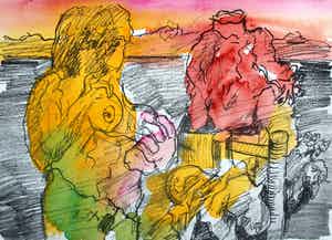 Jan Sierhuis - met de hand ingekleurde litho (aquarel): naakt - 1974 verkocht voor € 55!