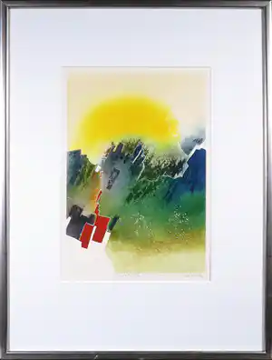 Francis Mean - Ets en aquatint, Soleil et etailes - Ingelijst verkocht voor € 50!