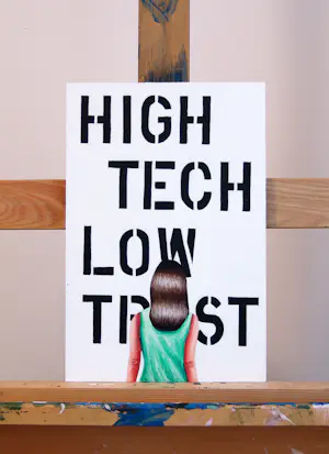 Gerard Boersma - High Tech, Low Trust (vrouw met schilderij geïnspireerd door Christopher Wool) kopen? Bied vanaf 125!