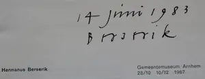Herman Berserik - Gesigneerd boekje + gesigneerde brief: Gemeentemuseum Arnhem - 1967 kopen? Bied vanaf 45!