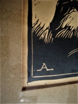 Niet of onleesbaar gesigneerd - Verstilde Hout/Linosnede met Hokusai voorstelling van boom in landschap kopen? Bied vanaf 10!