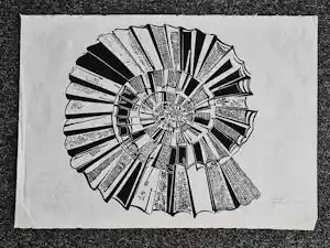 Eduard Flor - Monochrome linoleumsnede op rijstpapier "Ammoniet" - 1965 - verkauft für € 40!