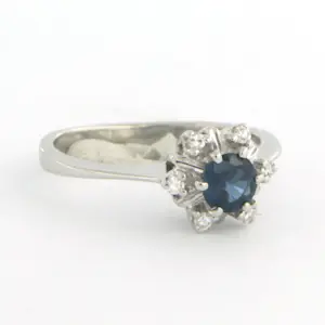 14k wit gouden ring met saffier en single cut geslepen diamant 0.05ct-rm16 kopen? Bied vanaf 150!
