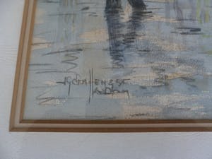 Jan den Hengst - Aquarel. zicht op de St. Nicolaaskerk te Amsterdam. kopen? Bied vanaf 35!