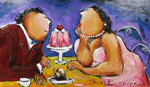 Theo Broeren - Acryl op doek, Inge & J.R. verkocht voor € 100!