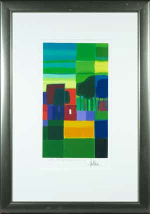 Ton Schulten - Zeefdruk, Voorjaarsgroen II - Ingelijst verkocht voor € 200!