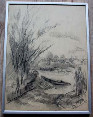 Jacques Mels - Potlood tekening: Warmond - 1943 verkocht voor € 35!