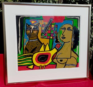 Corneille - Le damier amoureux, zeefdruk (netjes ingelijst, groot!) kopen? Bied vanaf 495!