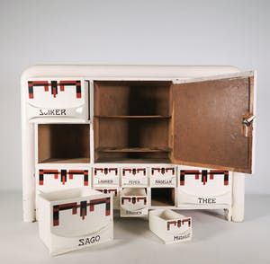 Curiosa - Houten kruidenkastje met porseleinen lades kopen? Bied vanaf 100!