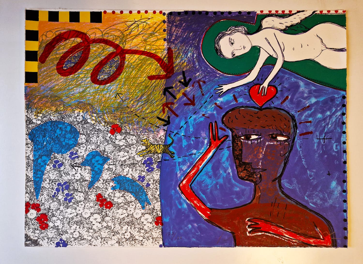 Dodog Soeseno - Grote jaren 80 kleuren-zeefdruk 'Under the good signs II' potloodges. verkocht voor € 41!