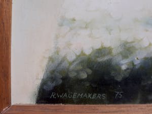 René Wagemakers - Vrouw voor architectonische structuur, olieverf op paneel (ingelijst) kopen? Bied vanaf 1!