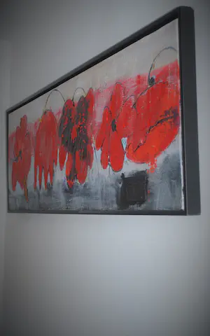 Antonio Poioumen - Rode bloemen, gemengde techniek, acryl - fraai ingelijst, groot kopen? Bied vanaf 350!