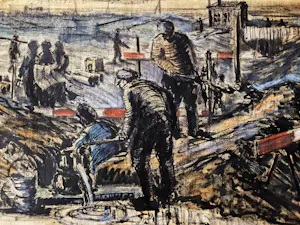 AcheterJan Stroosma - Grote pasteltekening "dijkherstel watersnoodramp 1953 Zeeland" gesigneerd? Enchérissez de 50!