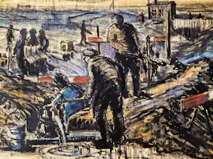 Jan Stroosma - Grote pasteltekening "dijkherstel watersnoodramp 1953 Zeeland" gesigneerd verkauft für € 50!