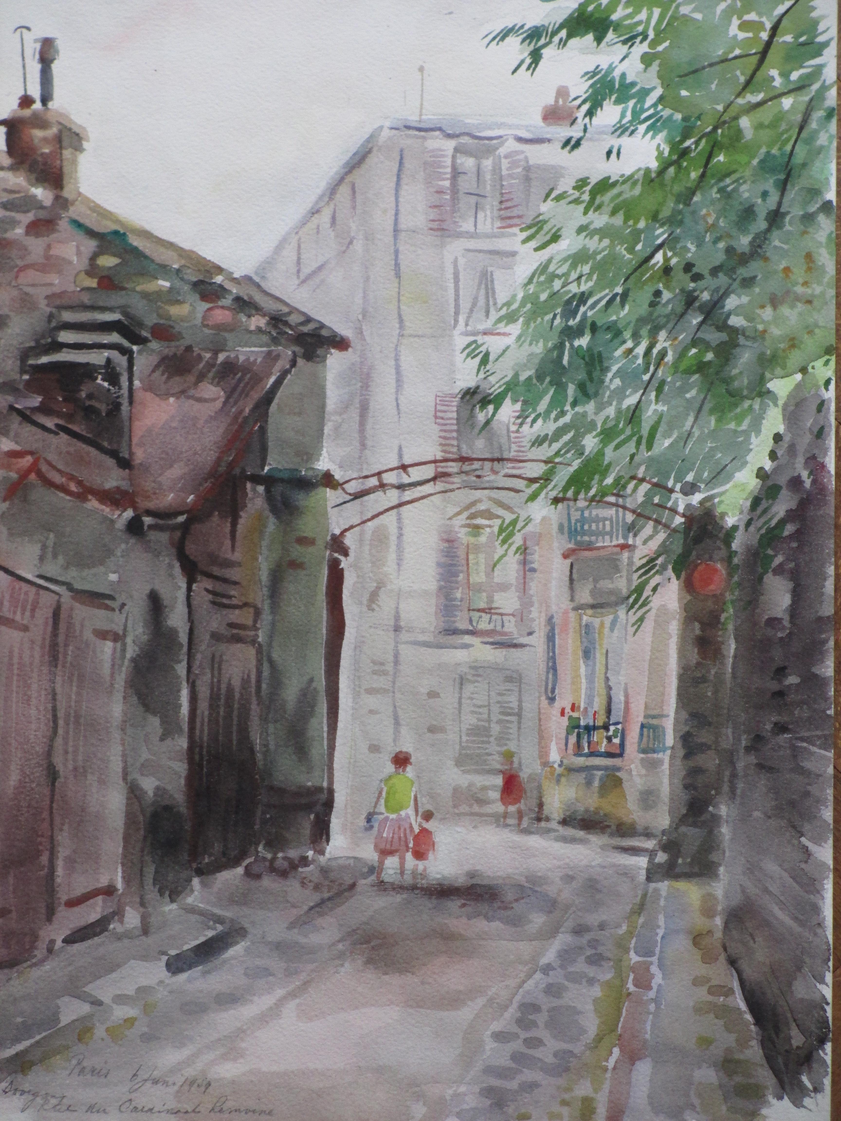 Han Krug - Doorgang Rue du Cardinal Lemoine, Parijs - Aquarel verkocht voor € 40!