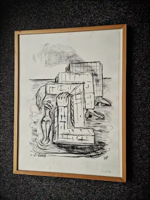 Hannes Postma - Grote in 2009 gemaakte houtskool tekening "l'Architecte" netjes ingelijst kopen? Bied vanaf 58!