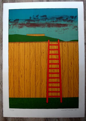 Mark Brusse - litho: twee schuttingen - 1973 kopen? Bied vanaf 45!