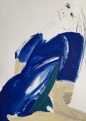 Jacqueline de Jong - kleurenlitho | 'Vrouw in blauw' | 1982 kopen? Bied vanaf 100!