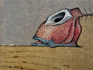 Niet of onleesbaar gesigneerd - Galerie Hofstee F"furt - handgekleurde Ets - Vis en Vliegtuig - gesigneerd kopen? Bied vanaf 10!