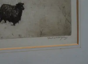 Sal Meijer - Ingelijste ets , Winterse wandeling met schapen in Laren (NH) kopen? Bied vanaf 60!