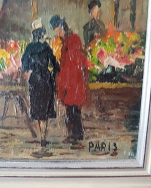 Niet of onleesbaar gesigneerd - Mooi Frans aangezicht van een markt in Parijs. Handgesigneerd. kopen? Bied vanaf 10!