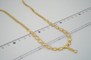 1218 - Fraai gouden (14 kt) & diamanten (2.00ct) hartjes-model "Foxtail" collier kopen? Bied vanaf 760!