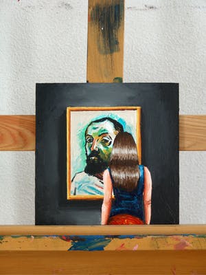 Gerard Boersma - Self Portrait Matisse (Vrouw kijkend naar zelfportret van Matisse) kopen? Bied vanaf 75!