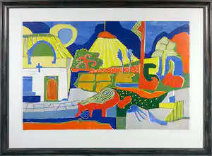 Vincent van Ojen - Houtsnede, Landschap - Ingelijst (Groot) vendu pour 80€ !